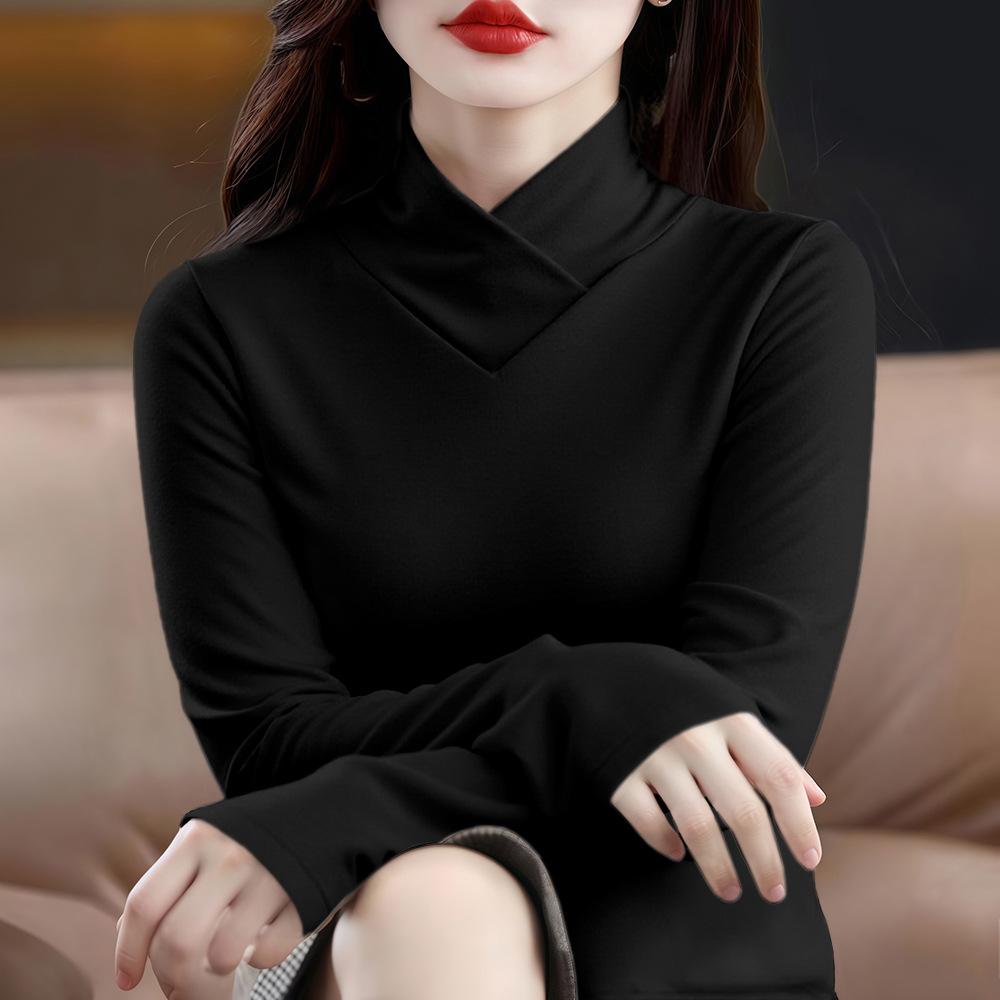 

Осень Зима Новая Мода Термо Лонгслив Приталенный Большой Размер С Высоким Воротником Стильная Базовая Рубашка Женский Топ M