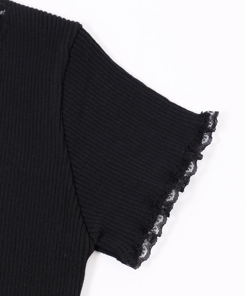 WEGO Lace Piping Short Sleeve Knit Size Black Women's Cardigan, F,