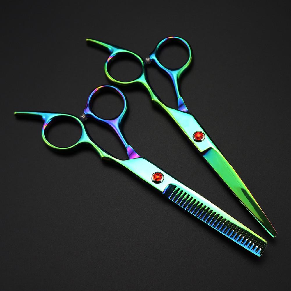 Professional 6 '' Scissor Red Gem Hair Cutting Scissors Haircut Thinning Barber Tools Cut Shears Hairdresser Scissors