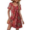 2026 Womens U-Neck Printed Midi Dress Casual Loose Fit Everyday Wear