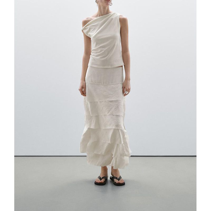 Summer New Arrival Women's Clothing Stylish Normcore Cotton Silm Ruched One-Shoulder Cold-Shoulder T-shirt Tops 6891109