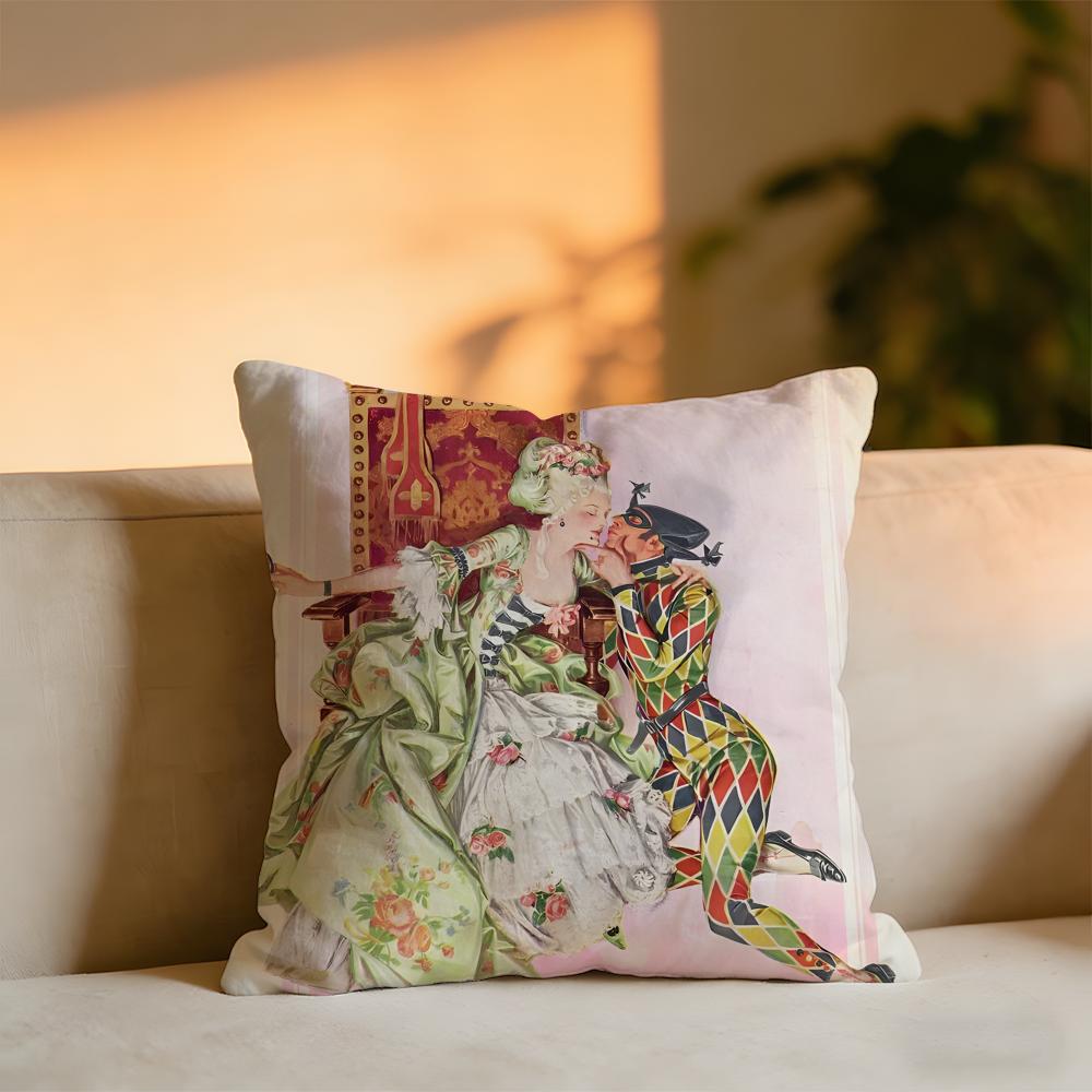 Retro Illustration Cushion Cover Cozy Velvet Throw PillowSoft Warm Cushion For Sofa Bed