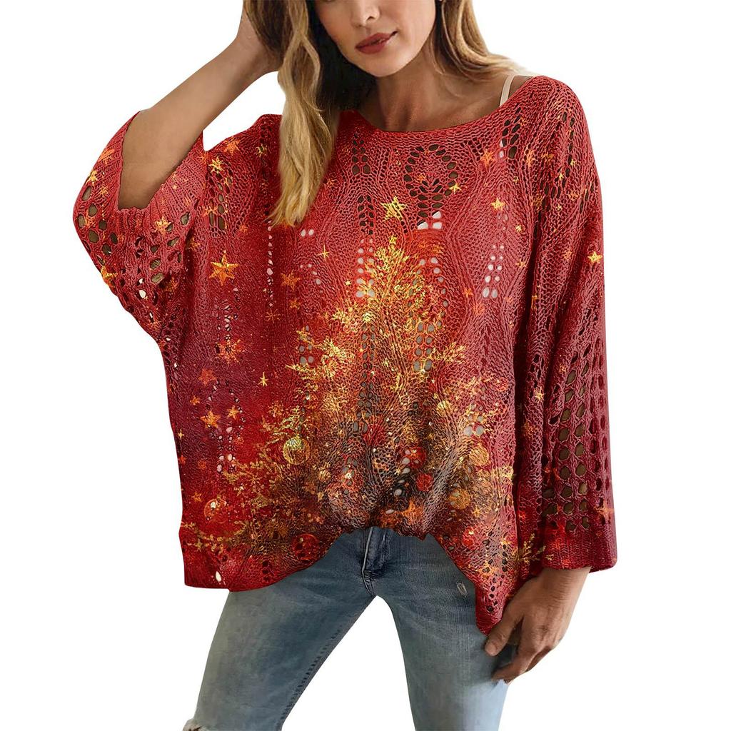 XY-LK01-Pullover hollow blouse 3D printed sweater spring and summer new