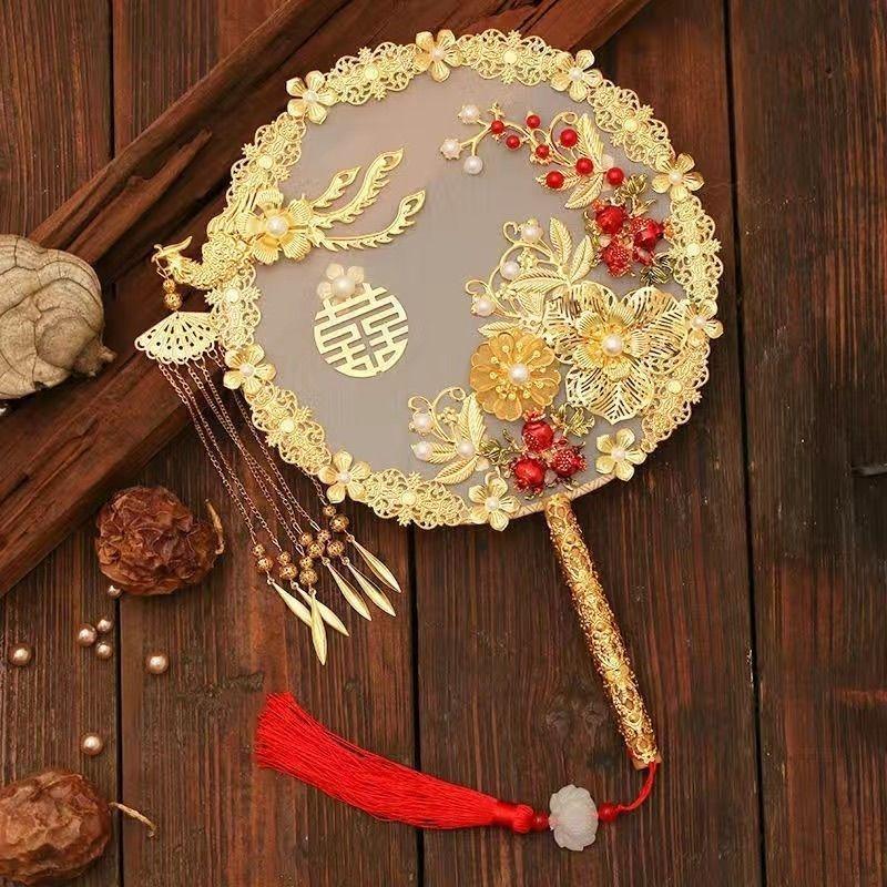 Handmade Chinese Xiuhe Style Wedding Bouquet Fan