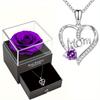 "MOM I Love You" Heart Pendant with Artificial Rose Unique Flower Gift Box Romantic Jewelry Gift Box Mother's Day Anniversary
