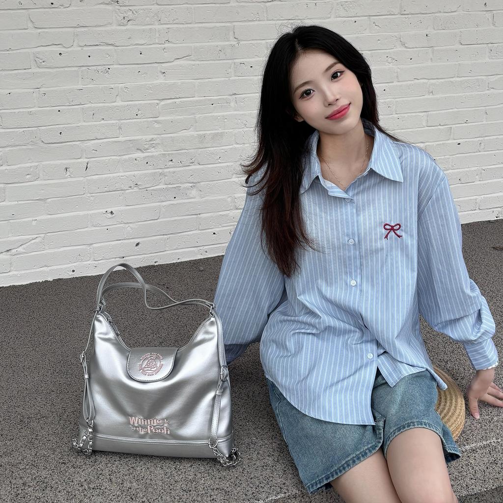 New Disney Winnie The Pooh Series Synthetic Leather Shoulder Bag Women's Silver BMK-72693