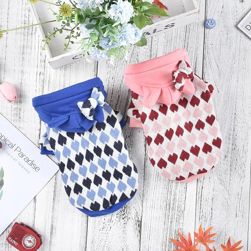 Pet Autumn/Winter Sweet Love Knitted Coat Dog Hoodie Compared To Bear Teddy Small and Medium Sized Dog Thick Pet Clothes