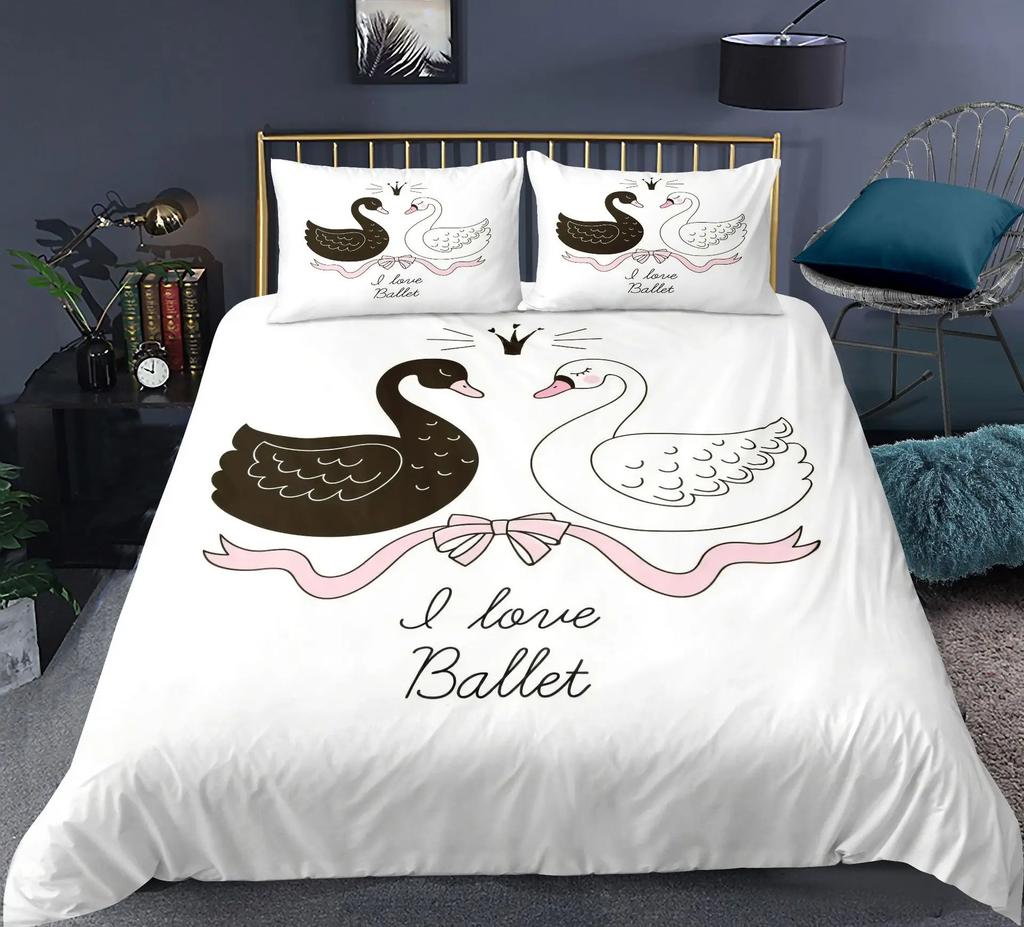 Comforter Swan Rose Crown Polyester Sweet Girl Children Romantic Pink Red Queen King Size For Bedroom Decorations