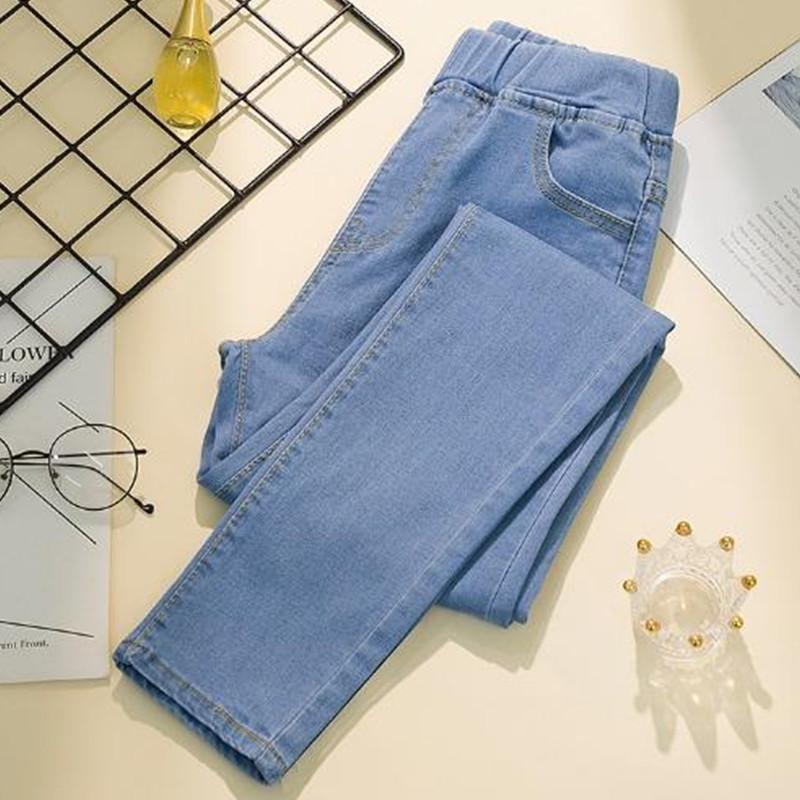 Women's Elastic Waist Jeans Spring and Summer Large Size Stretch Jeans Washed Straight Jeans