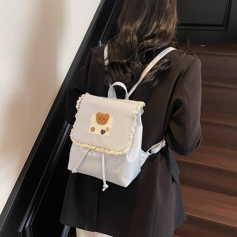 

Милый девчачий рюкзак женский 2025 лето новая мода городской школьный рюкзак большой вместимости рюкзак с медведем 21*11*26 синий