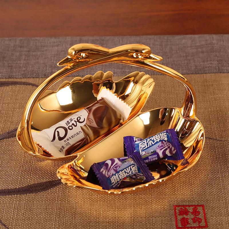Swan small fruit plate two pits double creative green snake tea set high-end small sugar fruit plate metal two kinds of grid plates