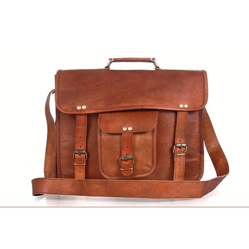 

Сумка-мессенджер из натуральной кожи ручной работы для мужчин и женщин | Сумка-портфель из козьей кожи для ноутбука | Винтажный офисный портфель для работы или путешествий 13 x 10 x4 in