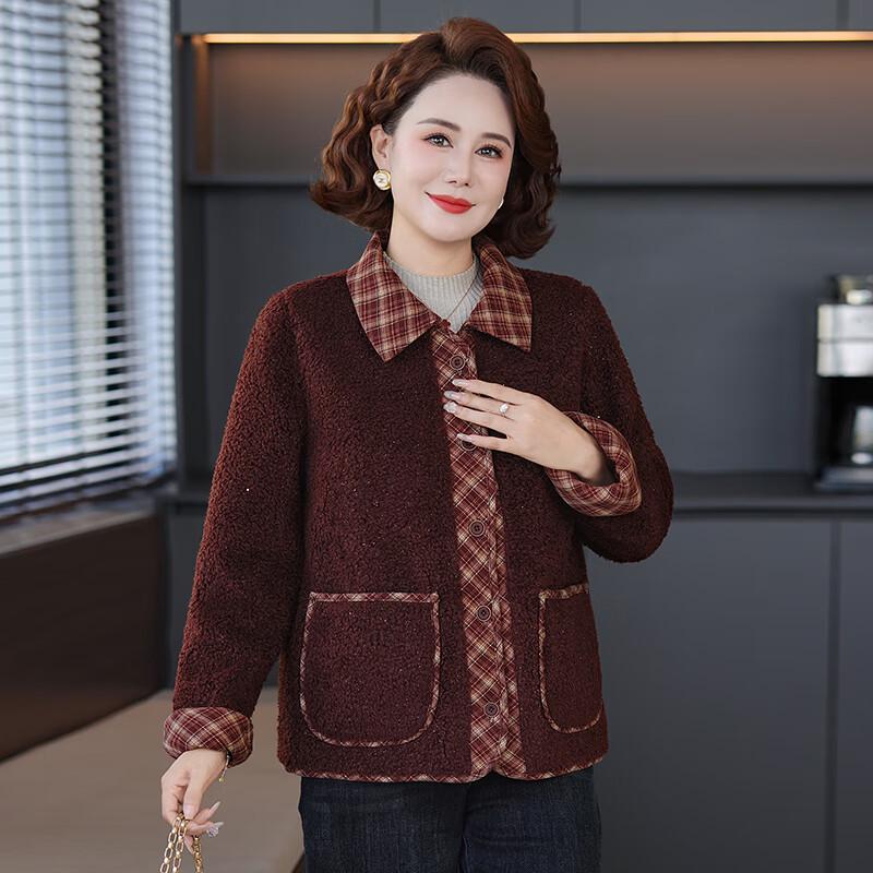 Mid-Aged Women's Plush Lambswool Winter Jacket