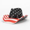 Papyrus Woven Independence Day Cowboy Hat Vintage Pentagram Belt Wide Brim Western Hat Summer Breathable Shade Straw Hat