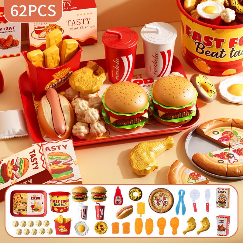 Children's Burger Kitchen Playset: Educational Role-Playing Toys with Hamburger, Fries, and More.
