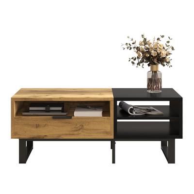 Coffee Table 100x50x40cm, Living Room Table with Compartments and Drawers, Metal Legs, Modern Coffee Table