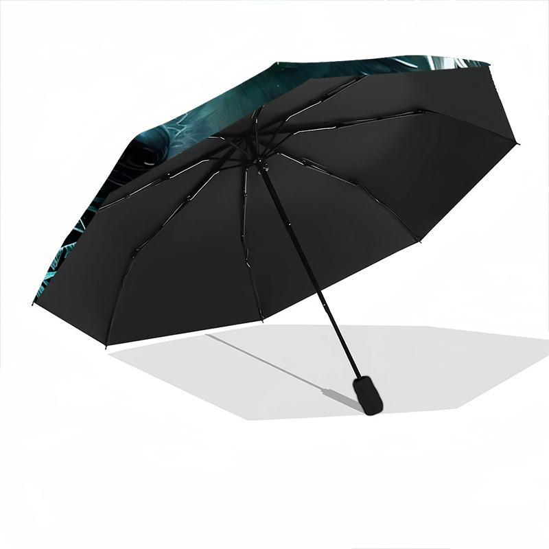 1 Stück Verzauberter Wolf Automatisches Öffnungs- und Schließschirm - Leichtes 3-fach Design, Geeignet für Fans, Reisen, Täglichen Gebrauch, Interessante Form, C