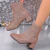 Luxury Sequined Silver Chelsea Boots Women 2025 Autumn Square Toe Rear Zip Ankle Boots Sexy Shiny Gold High Heel Party Booties