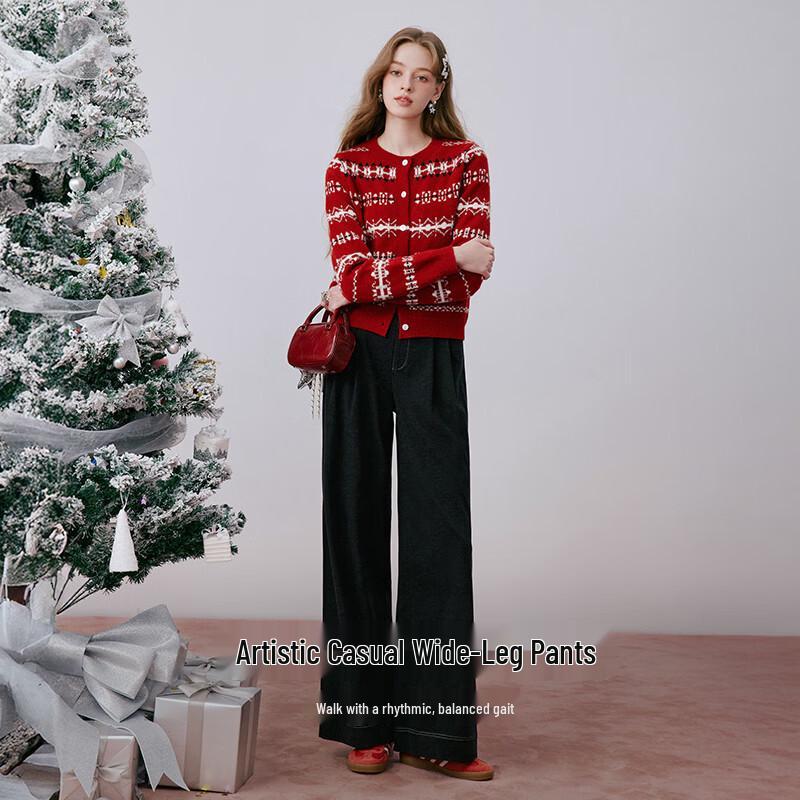 Women s Retro High-Waisted Wide-Leg Straight-Leg Pants S
