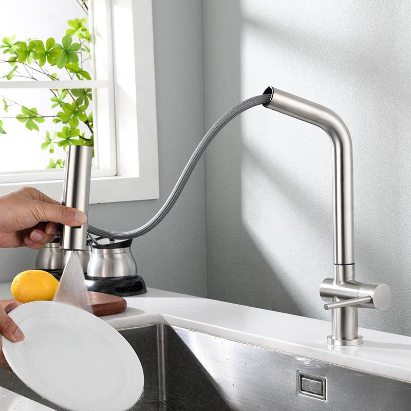 

Brushed Nickel Kitchen Faucets Gray Pull Out Rotation Waterfall Stream Sprayer Head Sink Mixer Water Tap Accessorie