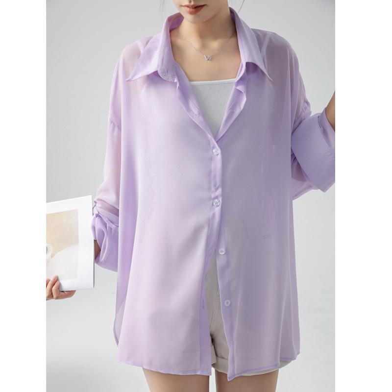 Sommer Design Sinn Nische Dünnes Langarm Sonnenschutzhemd Langes Chiffon Klimaanlagenhemd Oberteil Damenbekleidung