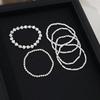 6pcs Set Of Delicate White Bead Heart & Shell Handmade Beaded Elastic Multi-Layer Bracelets For Valentine's gift B082