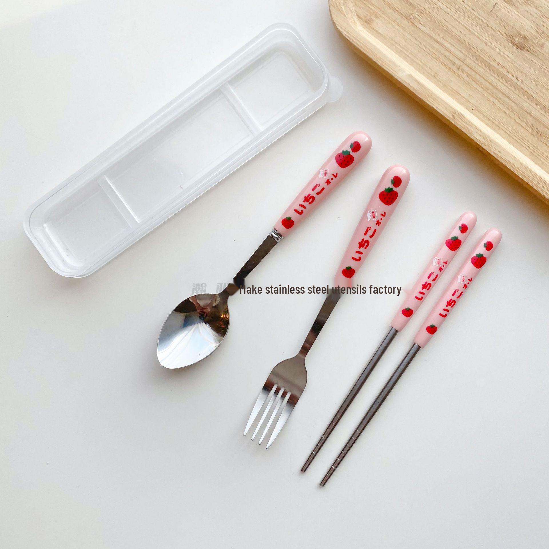 

Trendy Cartoon Strawberry Cutlery Set: Portable Stainless Steel Spoon & Fork