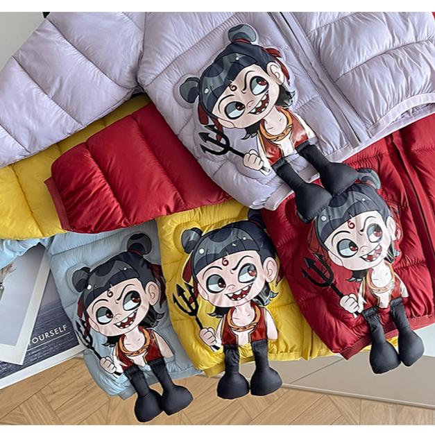 Kinder Nezha verdickte kurze Baumwolljacke Herbst und Winter Jungen niedliche Cartoon-Print Mäntel Mädchen warme Kapuzenjacken