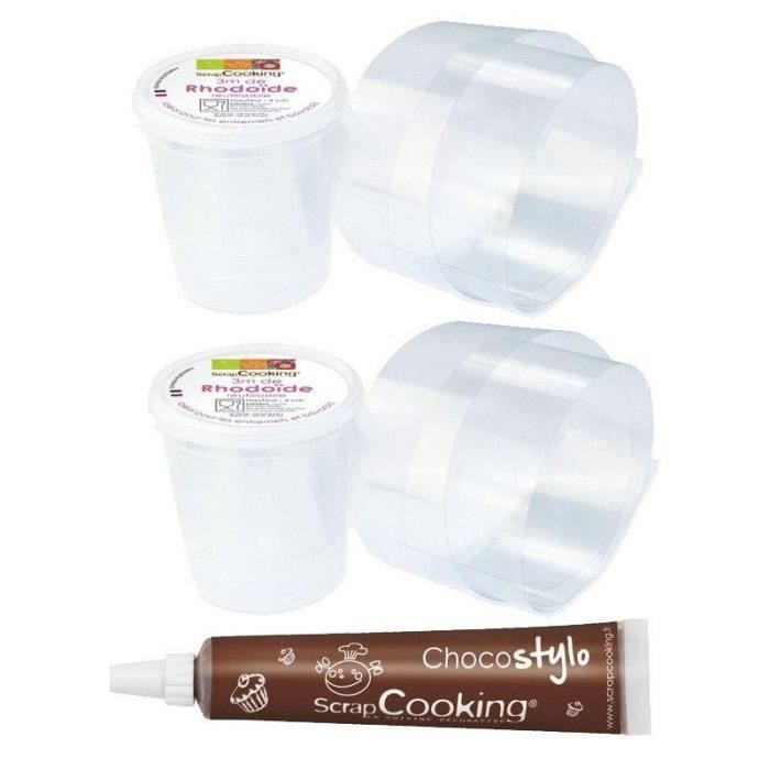 Rubans de Rhodoïde - Non spécifié - 3 m x 4 cm - 2 pièces - Stylo chocolat inclus - Pratique pour pâtisserie