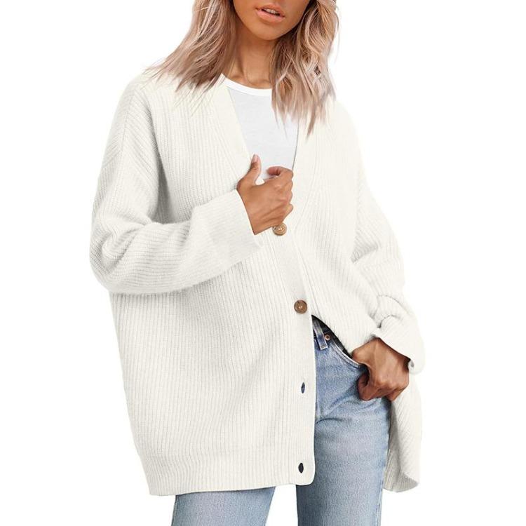 Women’s Soft Comfortable V-neck Knitted Cardigan Long Sleeve Button Down Warm Solid Sweater Casual for Lady