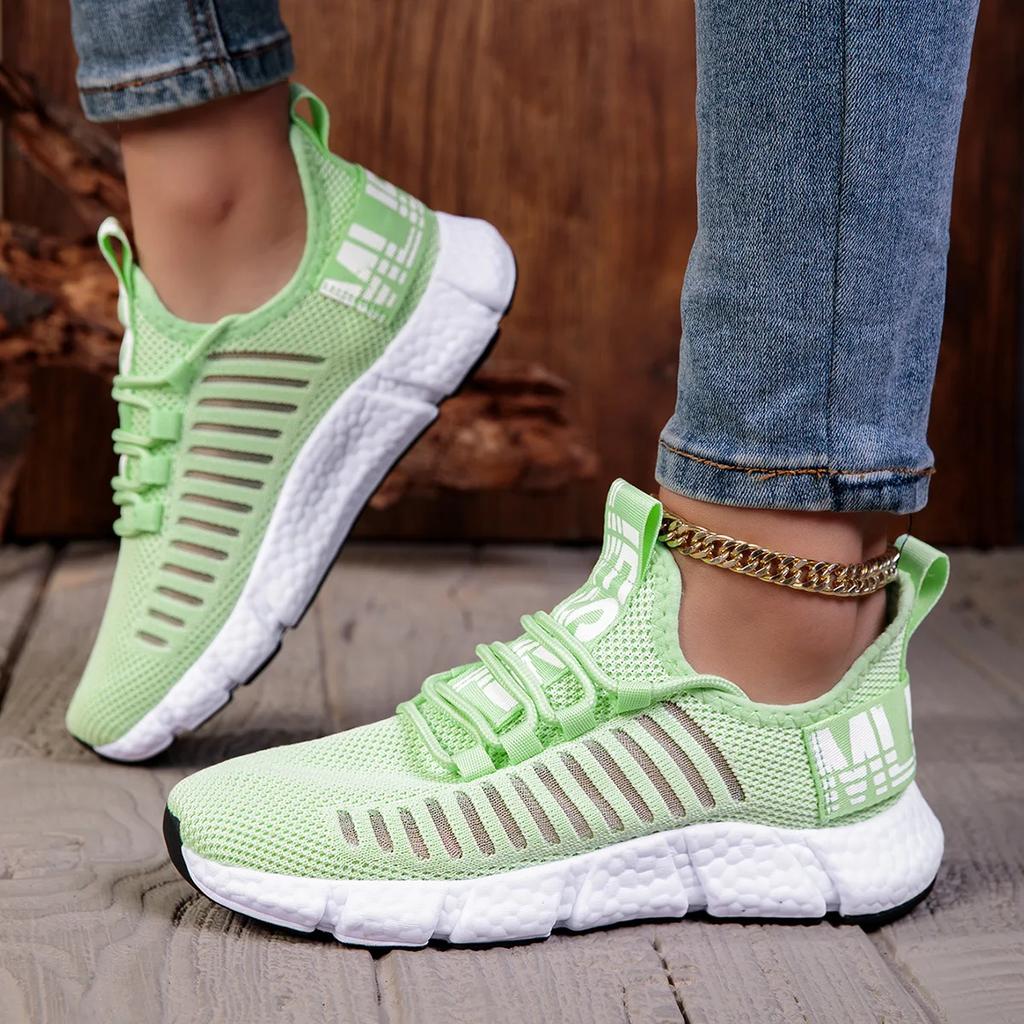 Shoes of Woman Ultra Breathable Trendy Knitted Mesh Lace Up Shoes Comfort Aesthetics Outings Walking Women's Casual Sneaker