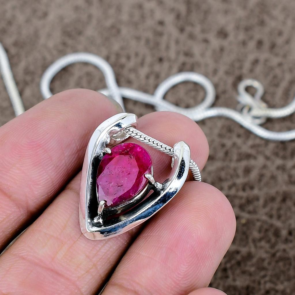 Red Jade Gemstone Handmade 925 Sterling Silver Jewelry Pendant 1.06" KKG-595