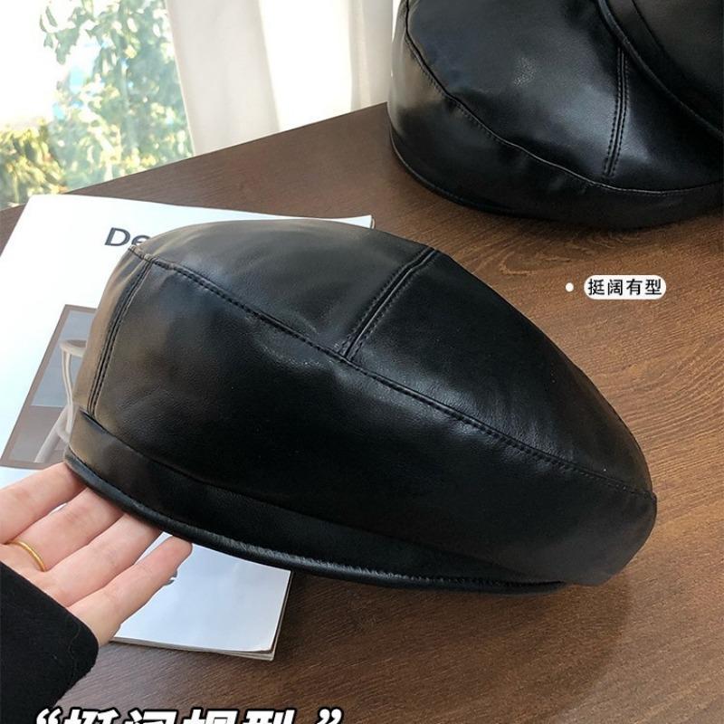 Chapeau d'automne pour femmes, chapeau octogonal polyvalent, béret rétro en cuir mettant en valeur le petit visage, chapeau de peintre de printemps et d'automne