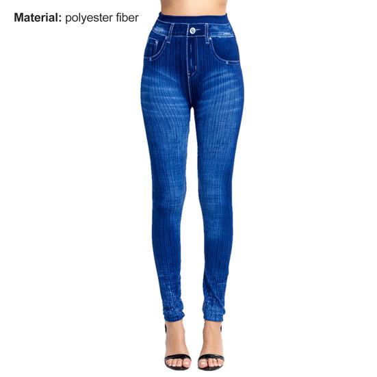 Imitation Jeans Leggings Printed Super Elastic Women High Waist Butt Lift Cropped Pants Streetwear