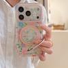 Kawaii Floral Puppy Ring Stand Phone Case For iPhone 15 16 17 Pro Max INS Cute Pink Glitter Clear Shockproof Protective Cover