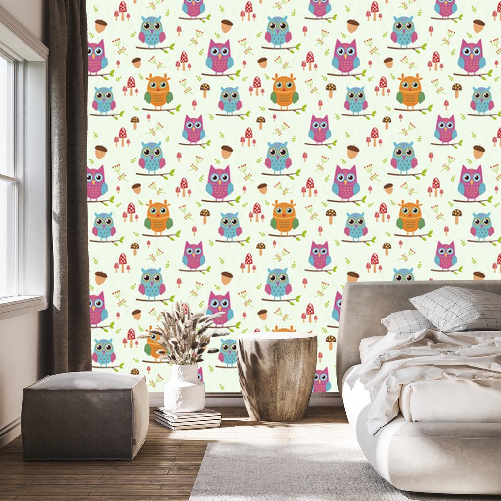 Colorful Owls Wallpaper for Living Room and Bedroom 50x1000