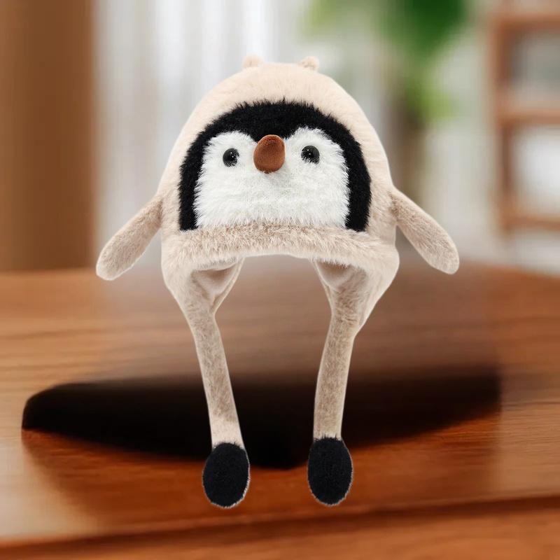 Cartoon Sweet Cute Penguin Ear Flap Hat Winter Outdoor Warm Thickened Plush Windproof Soft Pullover Hat Children's Gift