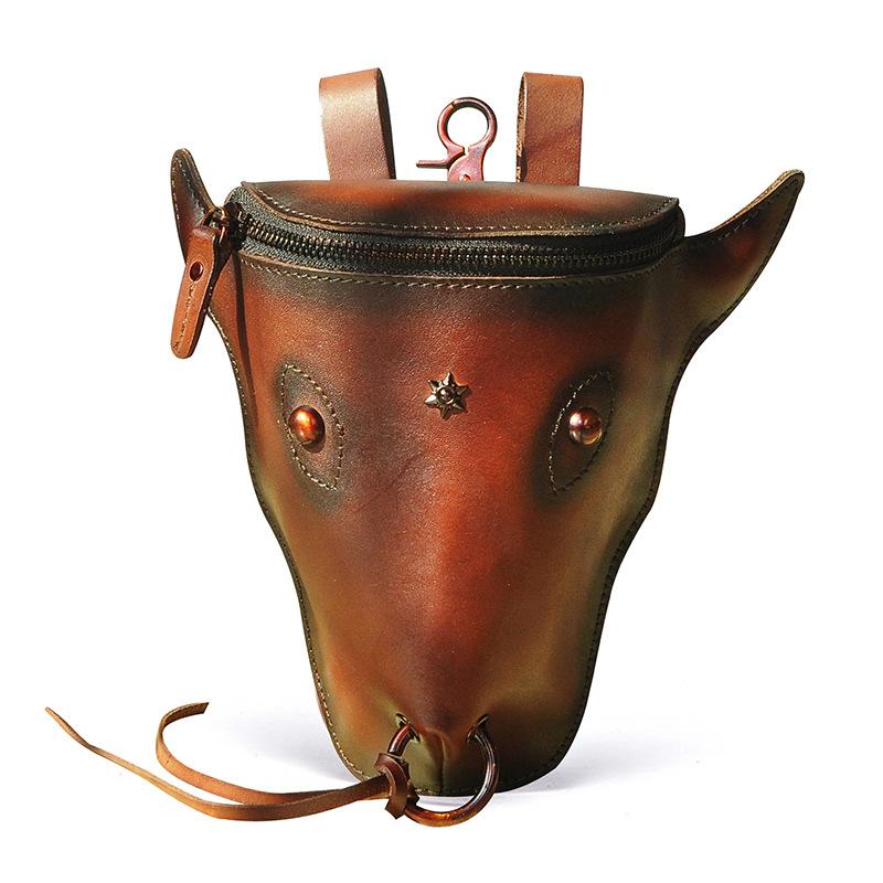 Thick Crazy Horse Leather Men Design Fashion Hook Bum Small Waist Bag Fanny Waist Belt Pack 6" Phone Pouch