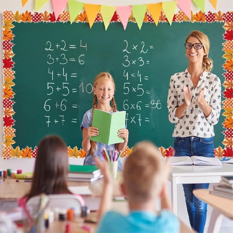 32.8ftX2.88in Leaf Border Sticker Notice Board Sticker Bulletin Board Border Trim for Classroom Chalkboard Decoration