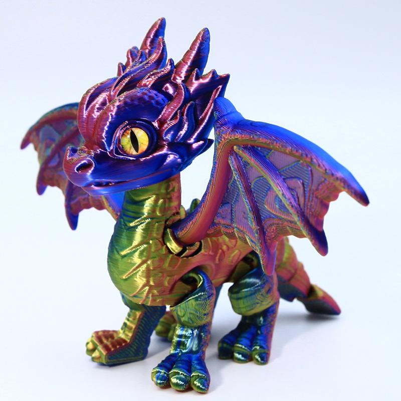 3D Printed Flying Dragon Statue Western Devil Dragon Joints Movable Simulation Eyes Pet Ornaments Office Desk Decor Handicrafts