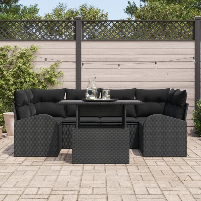 VidaXL Ensemble de canapé de jardin 7 pièces avec coussins noir poly rattan 3348579