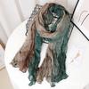 Contrast Color Cotton And Linen Wrinkled Scarf Female Literary And Artistic Fan Atmosphere Warm Silk Scarf Retro Gradual Change Color Scarf Shawl