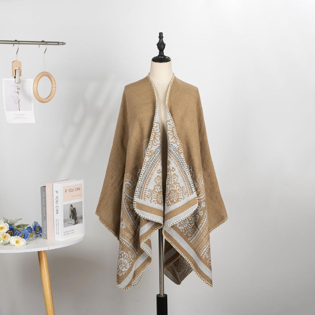 Warm Cold Shawl Cape Women Outdoor Camping Warm Outside Blanket Imitation Cashmere Double-Sided Shawl
