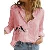 Women Fashion Long Sleeve Cotton Linen Shirt Summer&autumn Loose Print Top Ladies Casual Button-up Blouses