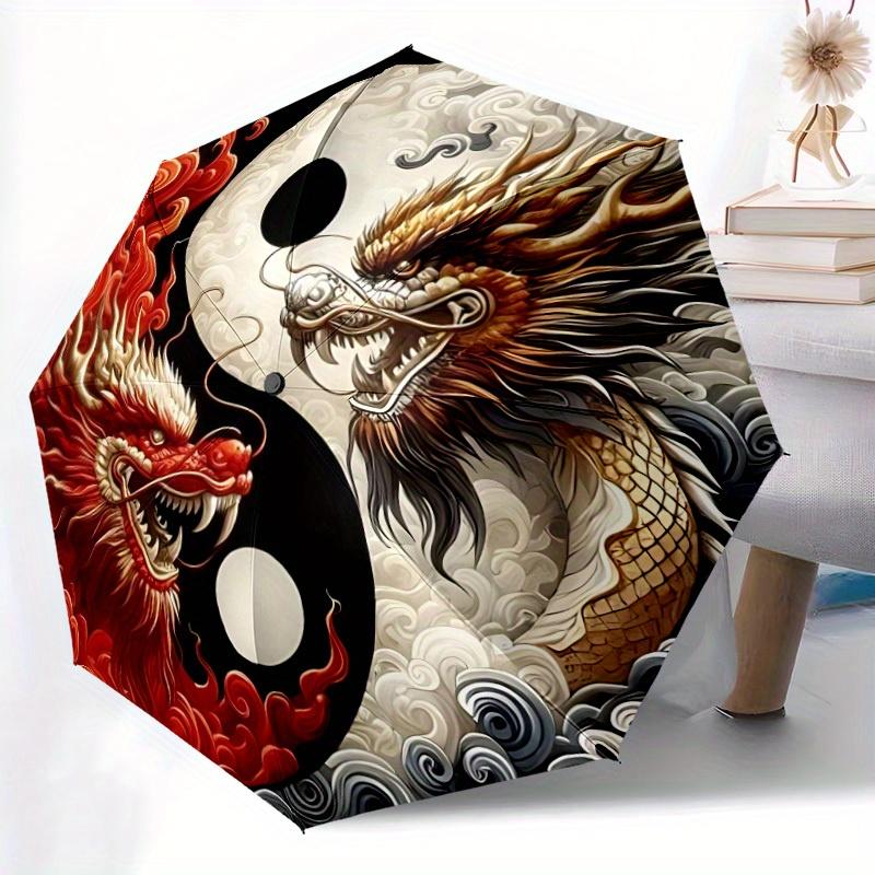 

1pc YinYang Dragons Automatic Folding Umbrella, 8-Rib Sturdy Canopy, Portable Travel Umbrella for Outdoor Use, Perfect Hallowe