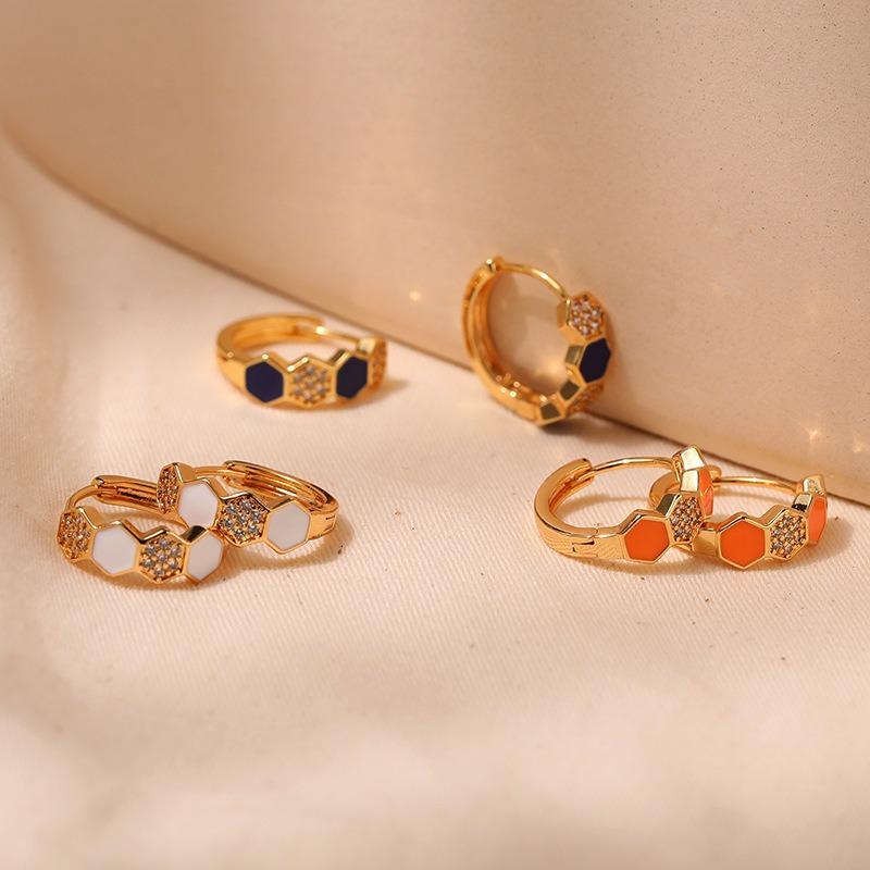 K Gold Plated Copper Zircon Inlaid Enamel Delicate Hoop Earrings For Women