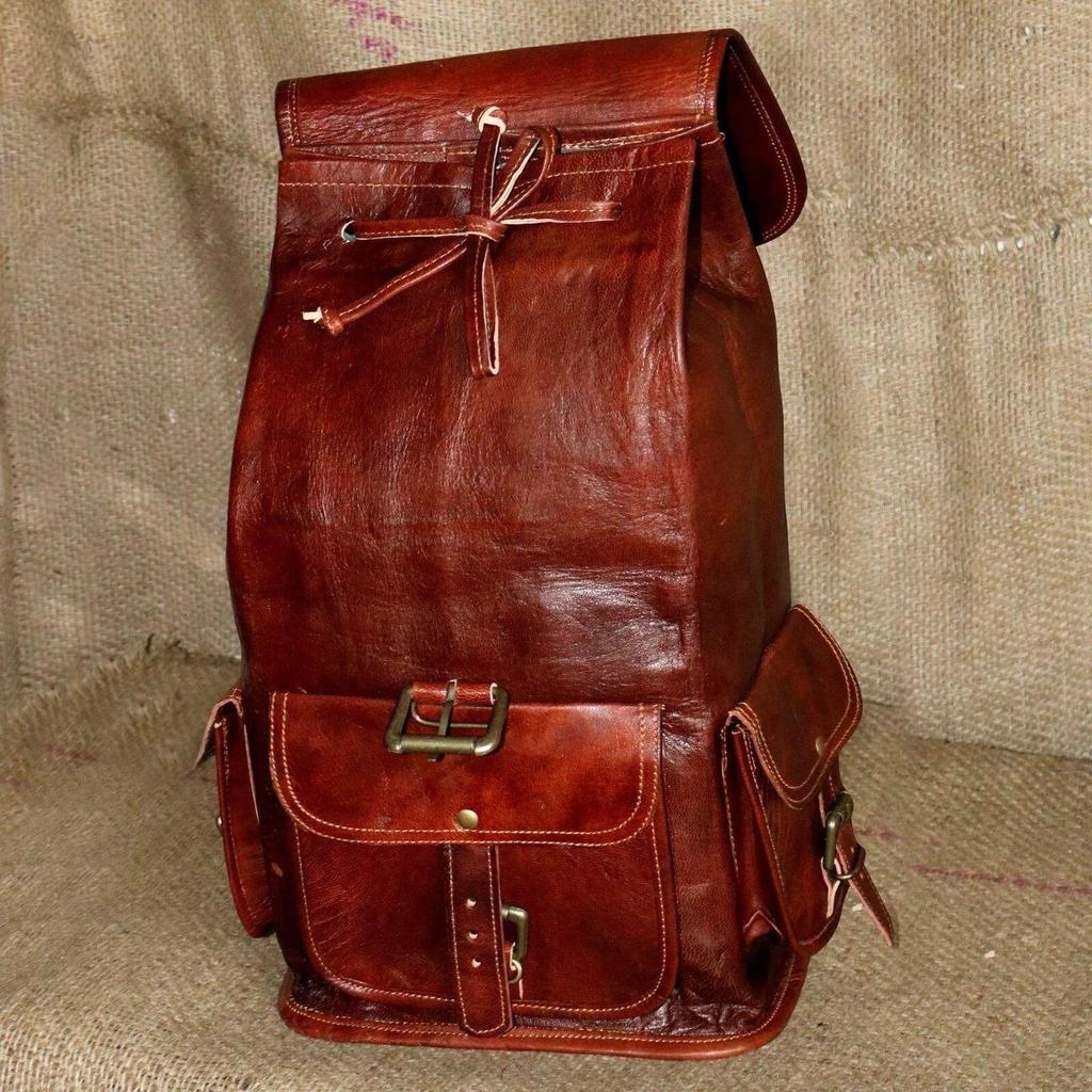 Leather Backpack Vintage Rucksack Genuine Men's Brown Travel Bag