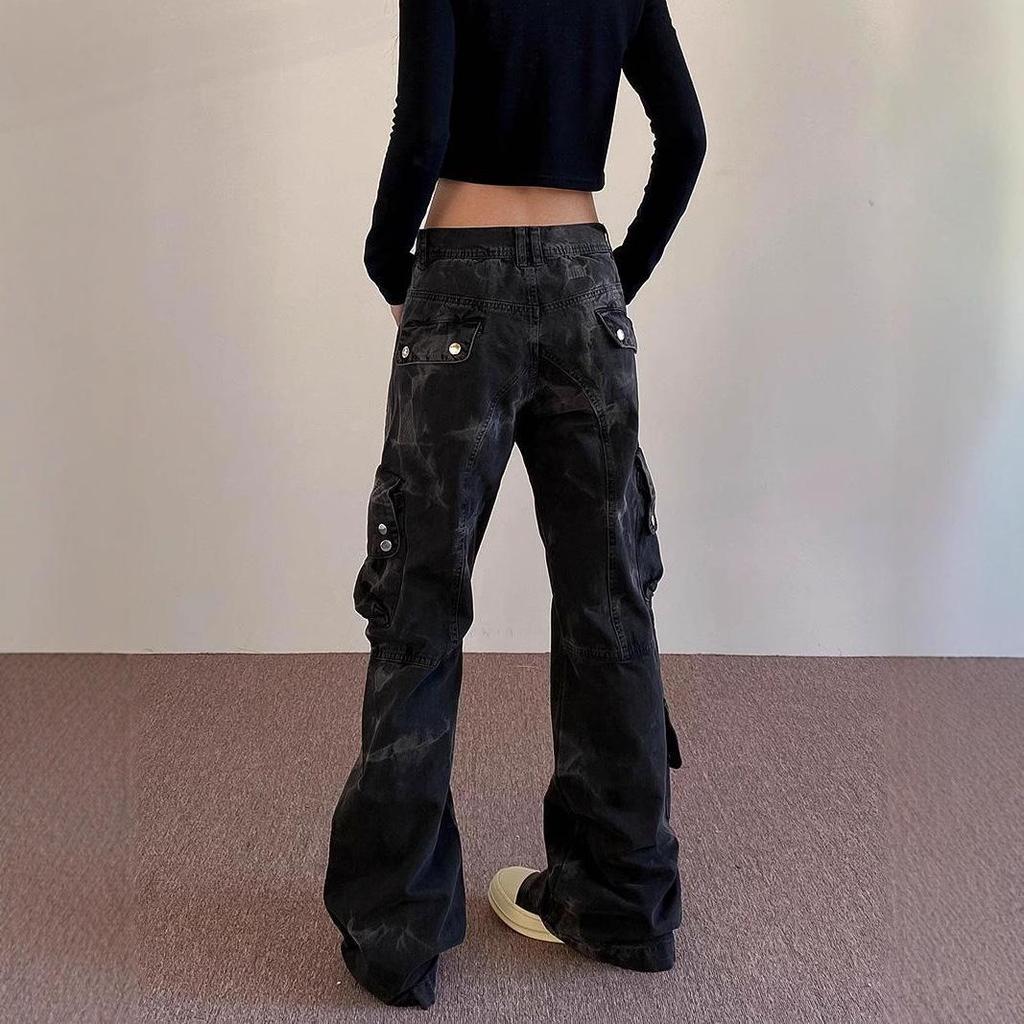 2024 Spring/Summer Women's Multi-Pocket Wide-Leg Workwear Jeans