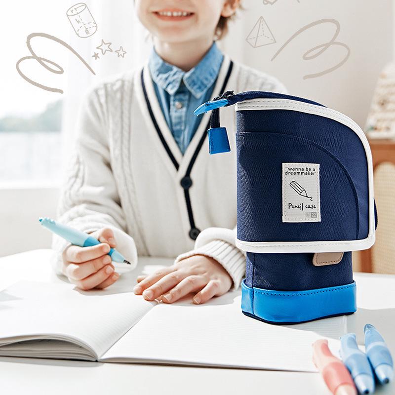 Retractable Large-Capacity Pencil Case for Girls and Boys, Vertical Style, Children's Stationery Box