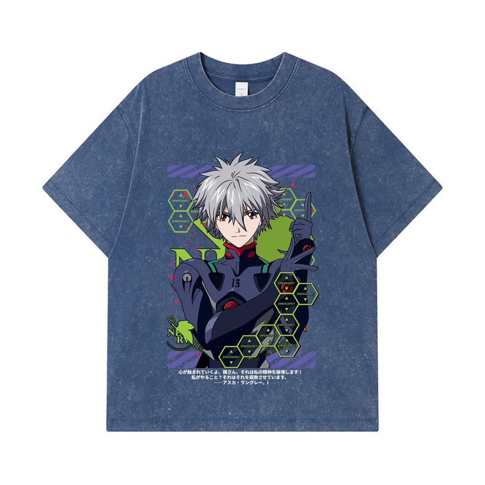 275 GSM Washed T-shirts 100% Cotton Evangelion V5 Kagoru Print Unisex Heavy Cotton T Shirt